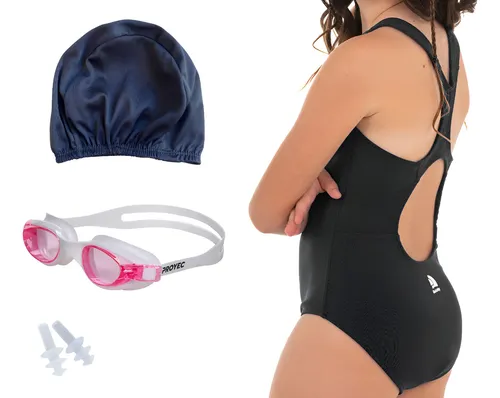 Malla Natacion Niñas Antiparras Gorro Tapones Quickly N1110