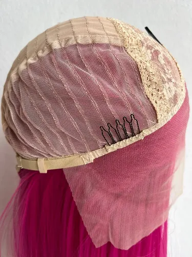 Peluca Lace Front Adiolacba Premium Símil Natural 70 Cm Tamaño De La Base Regulable Tono Magenta Intenso