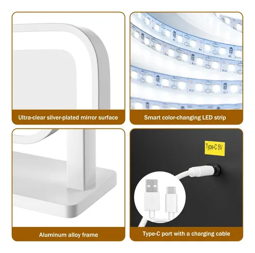 Espejo De Maquillaje Con Luz Led 42x31cm Blanco