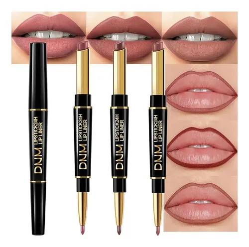 Set Labial Y Delineador 3 Piezas Coral Rosa Té Leche Mauve