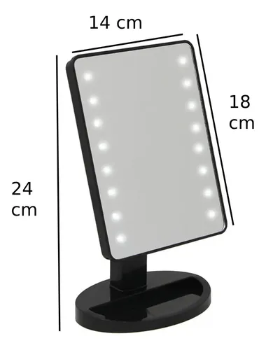 Espejo Maquillaje LED VGO 360° Portátil Rectangular Luz Fría Negro