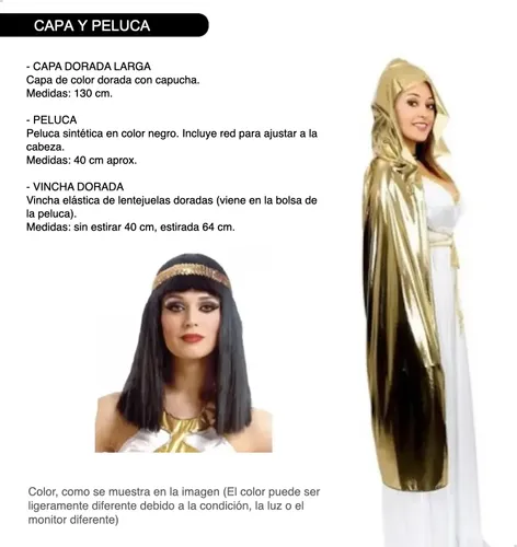 Disfraz Cleopatra Completo Vestido Capa Peluca Halloween