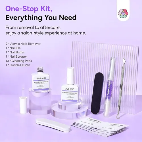 Saviland Kit Removedor Acrílico Uñas 2 Piezas Con Aceite