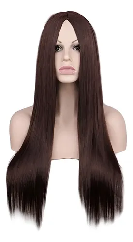 Peluca Castaño Oscuro Simil Natural Cosplay Drag Oncológica