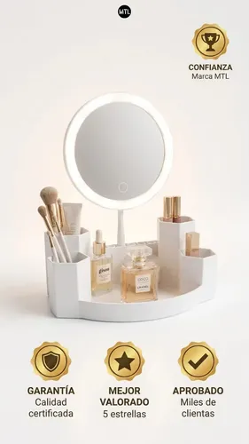Organizador Maquillaje Mtl Con Espejo Blanco Porta Cosmeticos Tocador Multi Compartimentos Soporte Brochas Accesorios Belleza Practico Estetico Hogar Profesional