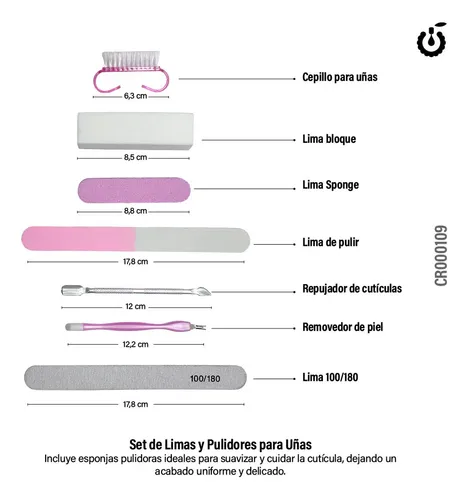 Set Manicura Pedicura Kit Limas Y Pulidores 7pzs Coldrose