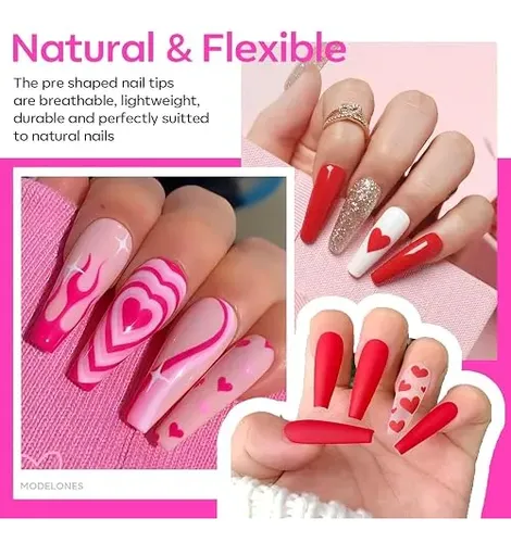 Modelones Kit Uñas Gel Puntas Coffin Largas Pegamento 9 En 1