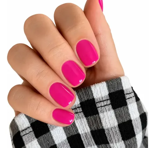 Uñas Press On Cortas Veluna Soft Gel Redondeadas Reutilizables – Color Fucsia