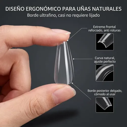 Tips Soft Gel Coffin L Transparente Extensión Uñas 480 Pcs