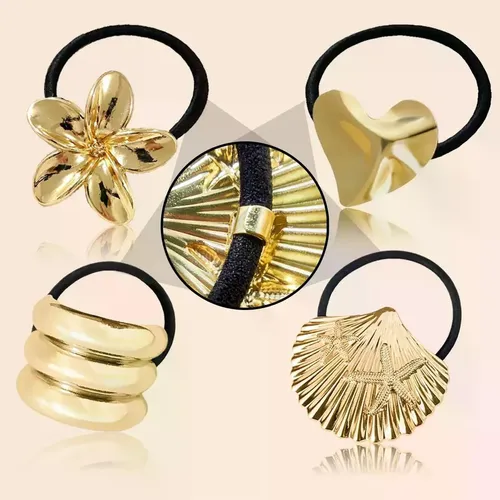 7 Pcs Ligas Para Cabello De Metal,el Sticas Diademas Doradas Gold