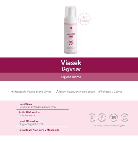 Viasek Defense Espuma Higiene Intima Femenina Prebióticos