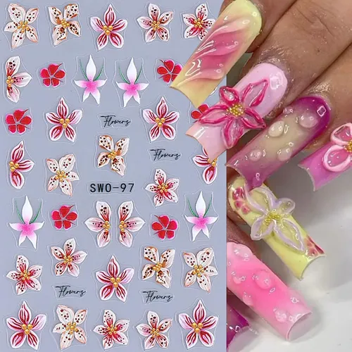 Adhesivos Para Uñas Bmkkot Con Forma De Flor En Relieve, 5d,