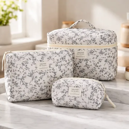Bolsa Maquillaje Estampado Flores Blanco Negro Gran Capacida French-style Black And White Floral Print [makeup Bag]