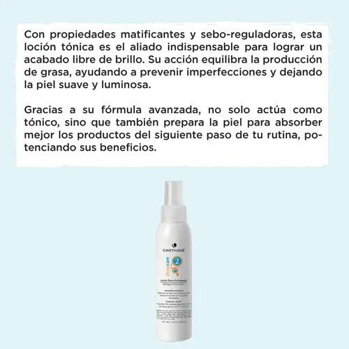 Locion Tonica Piel Grasa Astringente Carthage Antiacne Grano