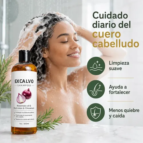 Shampoo Cebolla Romero Excalvo Crecimiento Cabello 200ml
