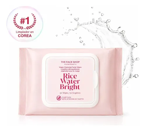 The Face Shop Rice Water Bright – Toallitas Desmaquillantes Coreanas con Agua de Arroz | Limpieza Rápida Multiusos | K-Beauty para Remover Maquillaje, Rímel y Grasa de Rostro y Ojos Sensibles