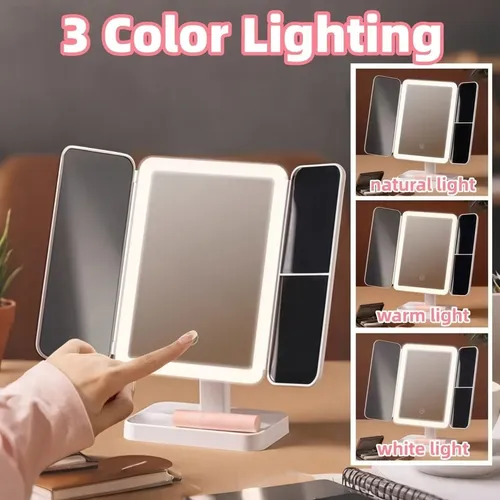 Espejo Led Tríptico De Tocador Con Luz Y Aumento Regalo White
