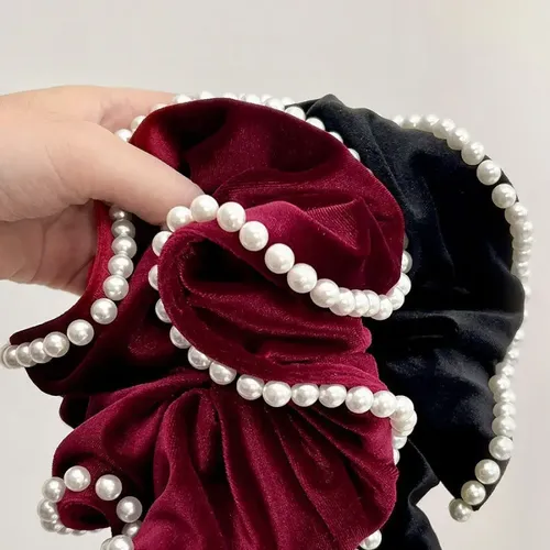 T 3pzs Donas Para Cabello Grandes Con Perlas Scrunchies T