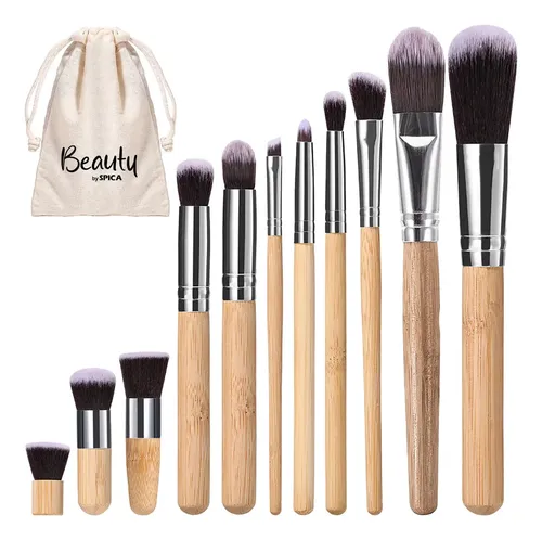 Set X11 Brochas Maquillaje Bambu Spica Bro-00 Sintetica Marrón Claro