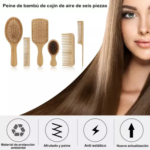 Kit De Cepillo Y Peine De Bambú Antifrizz X, 6 Piezas