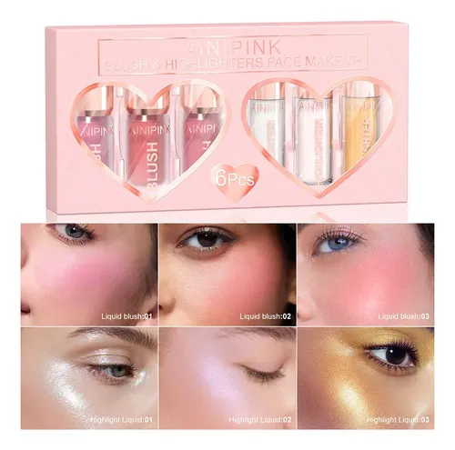 Set Ainipink 6 Tubos Rubores Líquidos + Iluminadores