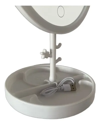 Espejo Tocador Redondo Will Luz Led 3 Tonos Joyero Blanco USB