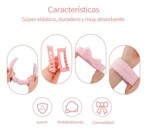 5 Diademas De Pelo Y Muñequeras Horquilla Maquillaje Spa N