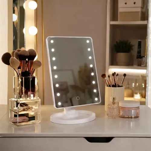 Espejo Maquillaje Led Con Luz Espejo Cosmético Funciona USB Pilas Incluye Cable Carga Mini Espejo Desmontable con Aumento