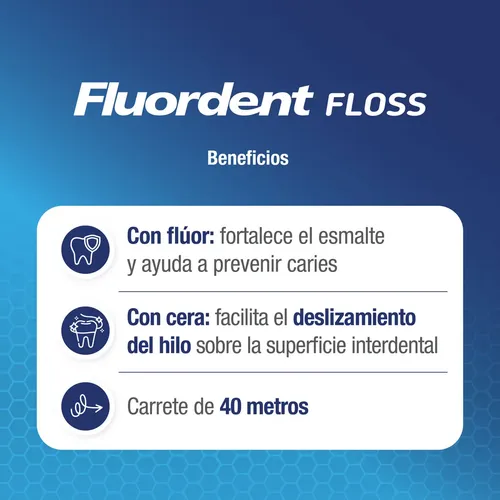 Hilo Dental Encerado Fluordent 40m Con Flúor Resistente Deshilachado