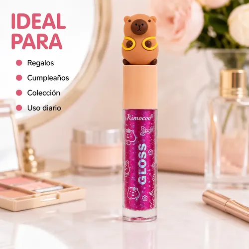 Lip Gloss Capibara Kawaii Brillo Labial Glitter X6