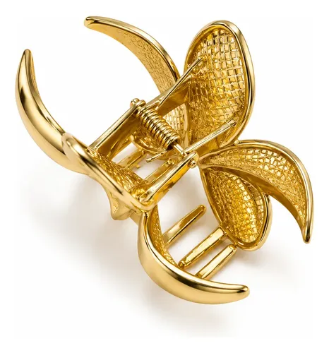 Hebilla Broche Pelo Flor Dorado Elegante Accesorio Mujer