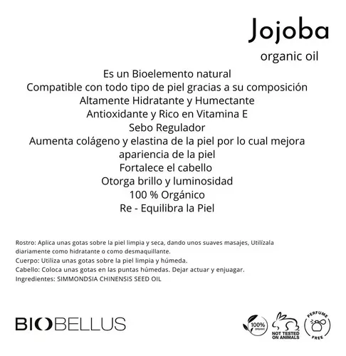 Aceite Corporal Hidratante De Jojoba Organic Oil Biobellus