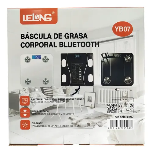 Balanza Digital Bluetooth Lelong 180kg Mide Grasa Corporal Negro