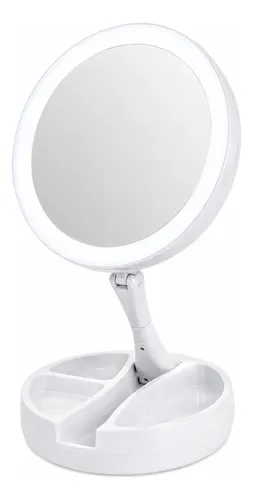 Espejo De Aumento Led Plegable Con Luz Y Organizador