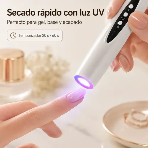 Pulidora De Uñas Eléctrica 2 En 1, Portátil, Con Lámpara Uv