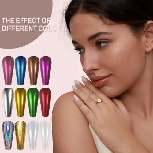 16 Polvo Cromado Para Uñas, Nail Art Glitter Con Efecto