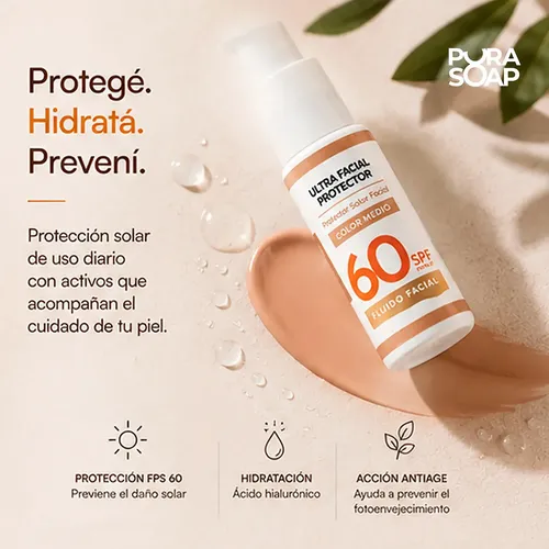 Protector Solar Facial Factor 60 Tono Medio Antiage Piel Sensible Fluido