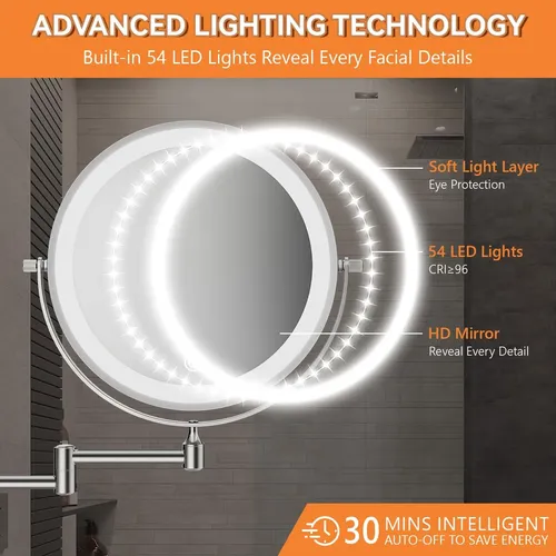 Espejo De Maquillaje Doble Auxmir, Con Luz Led, 1x Y 20x