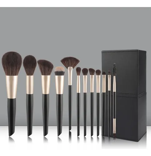 Set De 12 Brochas Negras Y Doradas Con Balde