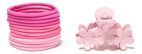 Set De Gomitas De Pelo + Broche Xl Extra Large Ossa Rosa Rosa