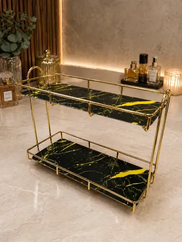 Estante Organizador De Almacenamiento Para Bano Dos Niveles Color Negro