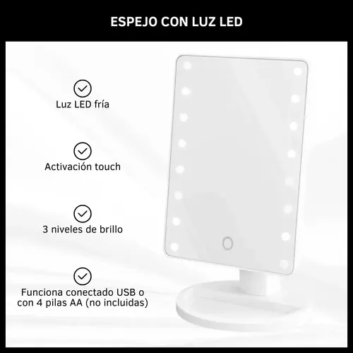 Espejo Led Maquillaje Touch Usb Luz Pie Regulable 360 Tactil