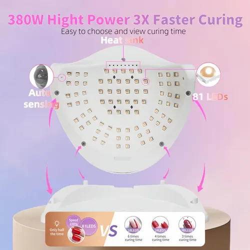 Lámpara Uv Led Para Uñas 380w Sensor Y 4 Tiempos