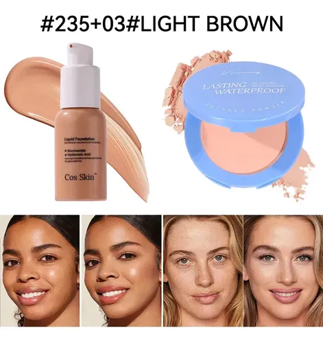 Set De Base Y Polvo Compacto De Maquillaje De 2 Piezas