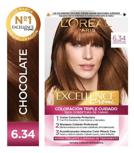Tintura Permanente Excellence Creme Loreal Paris X 47 Gr Tono 6.34 chocolate
