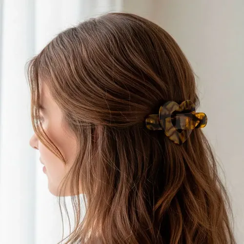 Pack de 12 Hebillas de Pelo Estilo Carey Corazón para Mujer