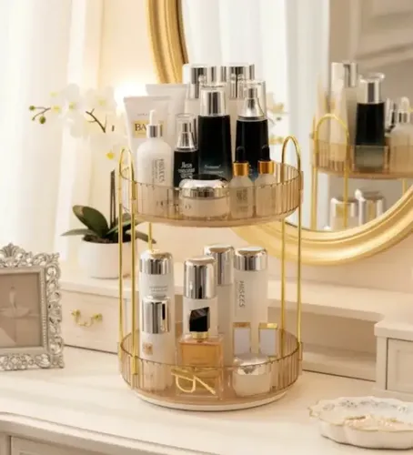Organizador Maquillaje Cosméticos Acrílico Giratorio 2 Pisos