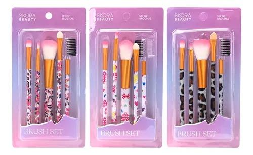 Set Brochas De Maquillaje Peine Cejas Colores X5 Skora 44028