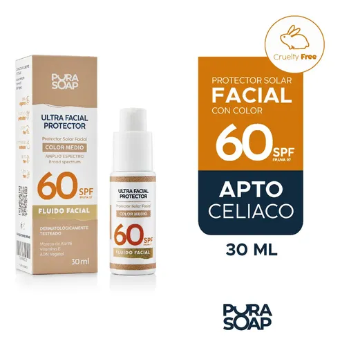 Protector Solar Facial Factor 60 Tono Medio Antiage Piel Sensible Fluido