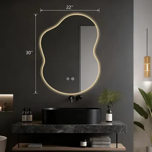 Espejo Led Baño Asimétrico Luz Tricolor Antivaho 30×22 Blanc